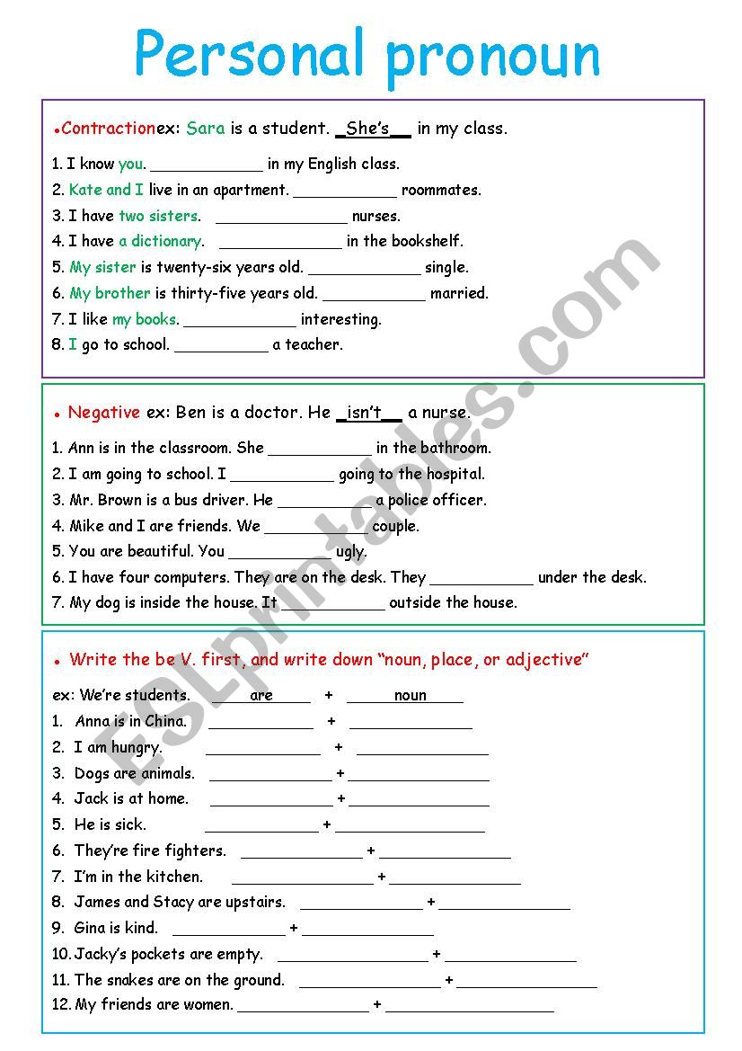 personal pronoun esl worksheet by gaby0215