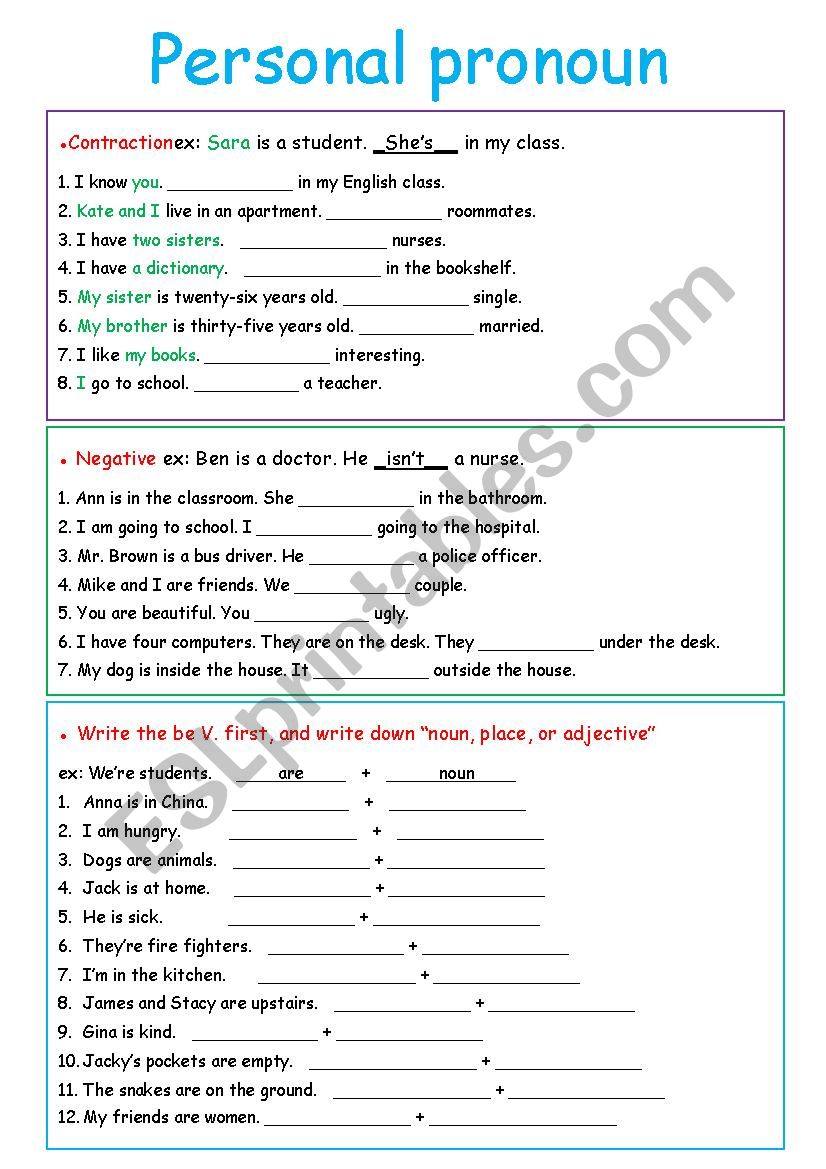 Personal Pronoun worksheet