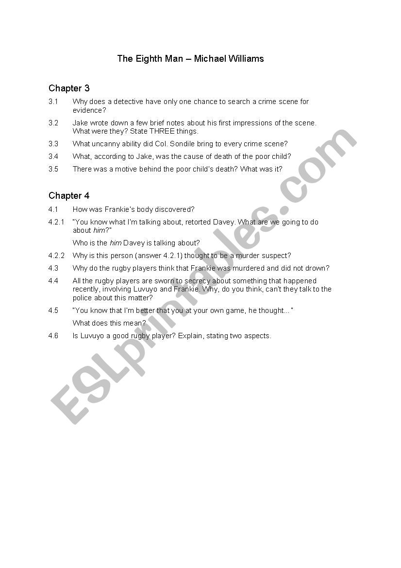 Questions on The Eighth Man Chapter 3-4