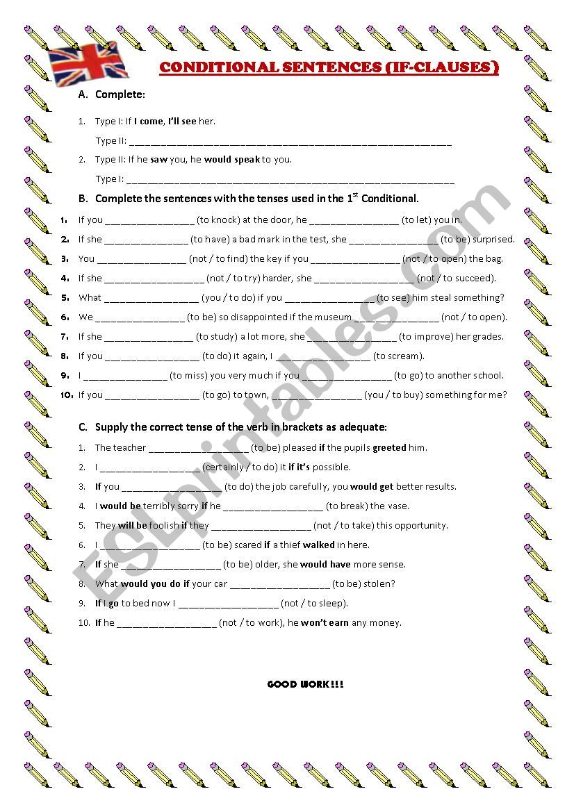 IF-CLAUSES Test worksheet