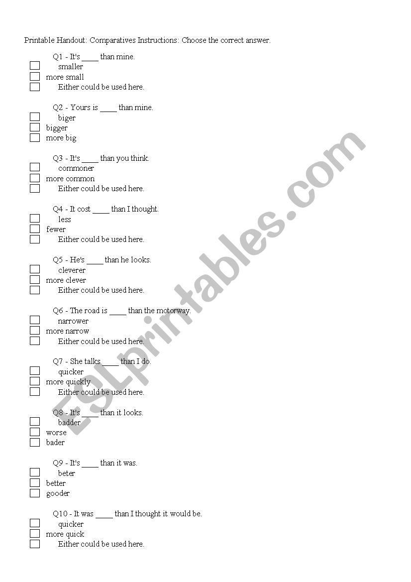 Comparatives worksheet