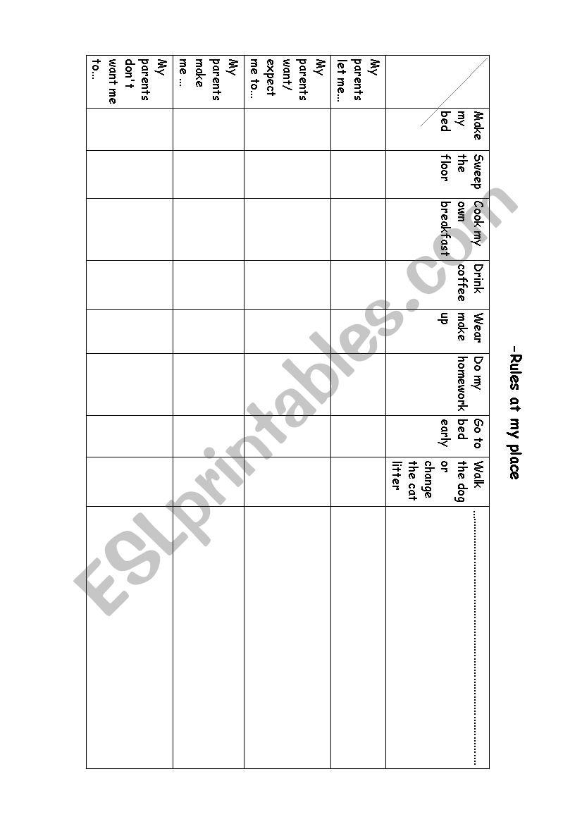 rules at my place worksheet