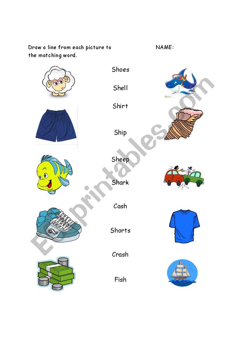 Consonant sh matching worksheet