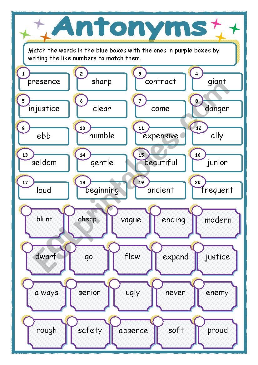 ANTONYMS worksheet