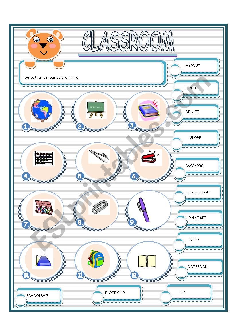 CLASSROOM OBJECTS worksheet