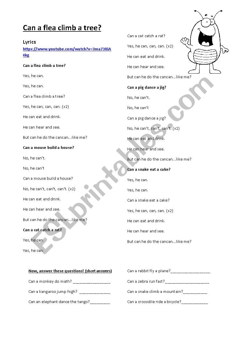 Can a flea climb a tree? worksheet