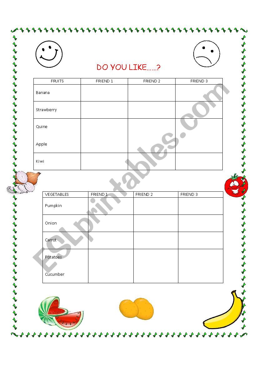 FRuits and vegetables worksheet