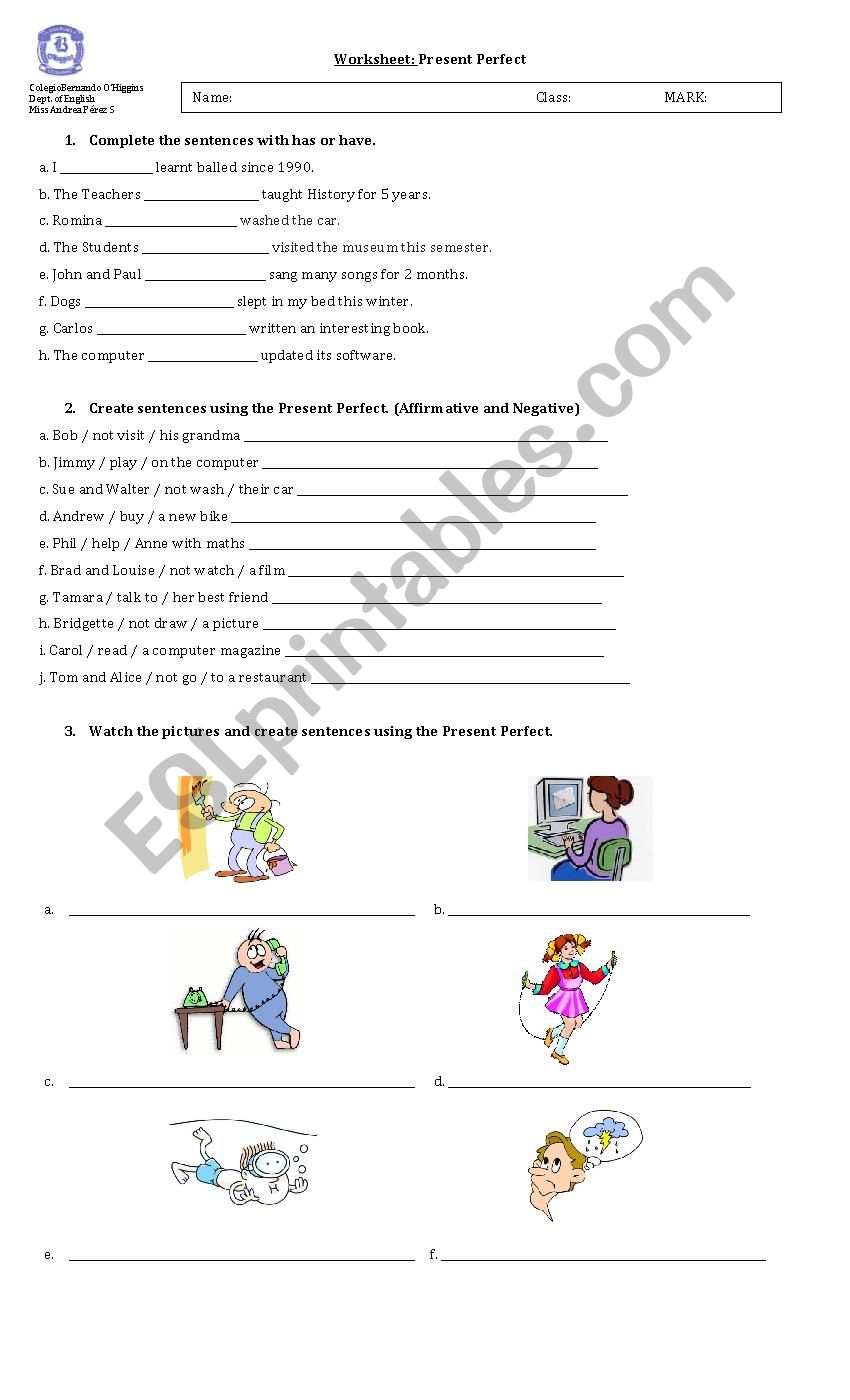 Present Perfect exercises worksheet