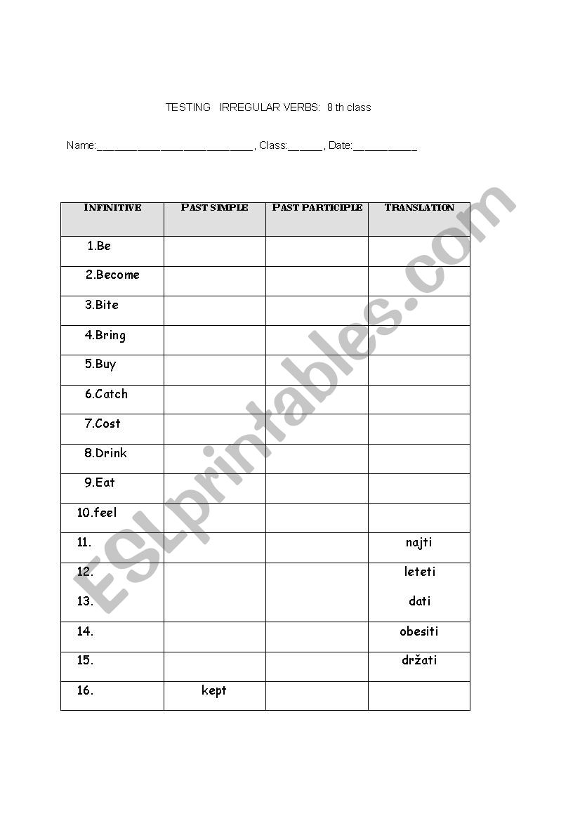 Irregular verbs worksheet