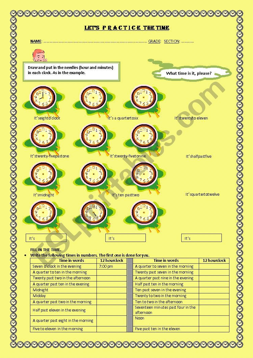 PRACTICE THE TIME worksheet