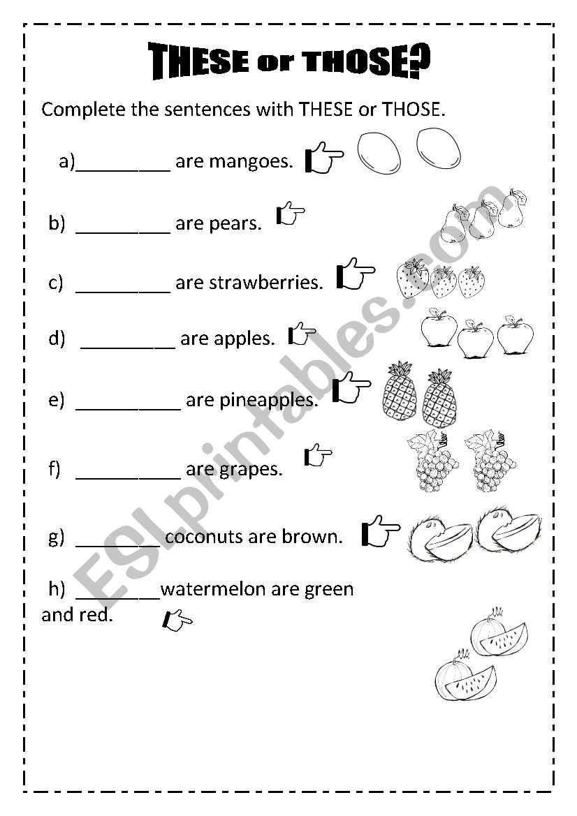 These or Those worksheet