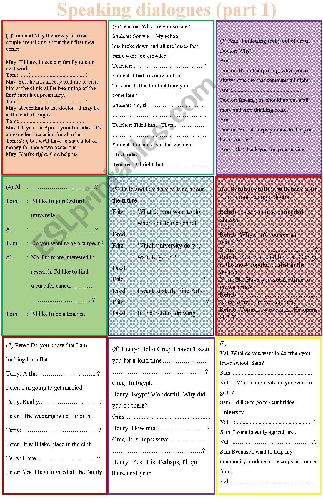 Speaking Dialogues (part 1) worksheet