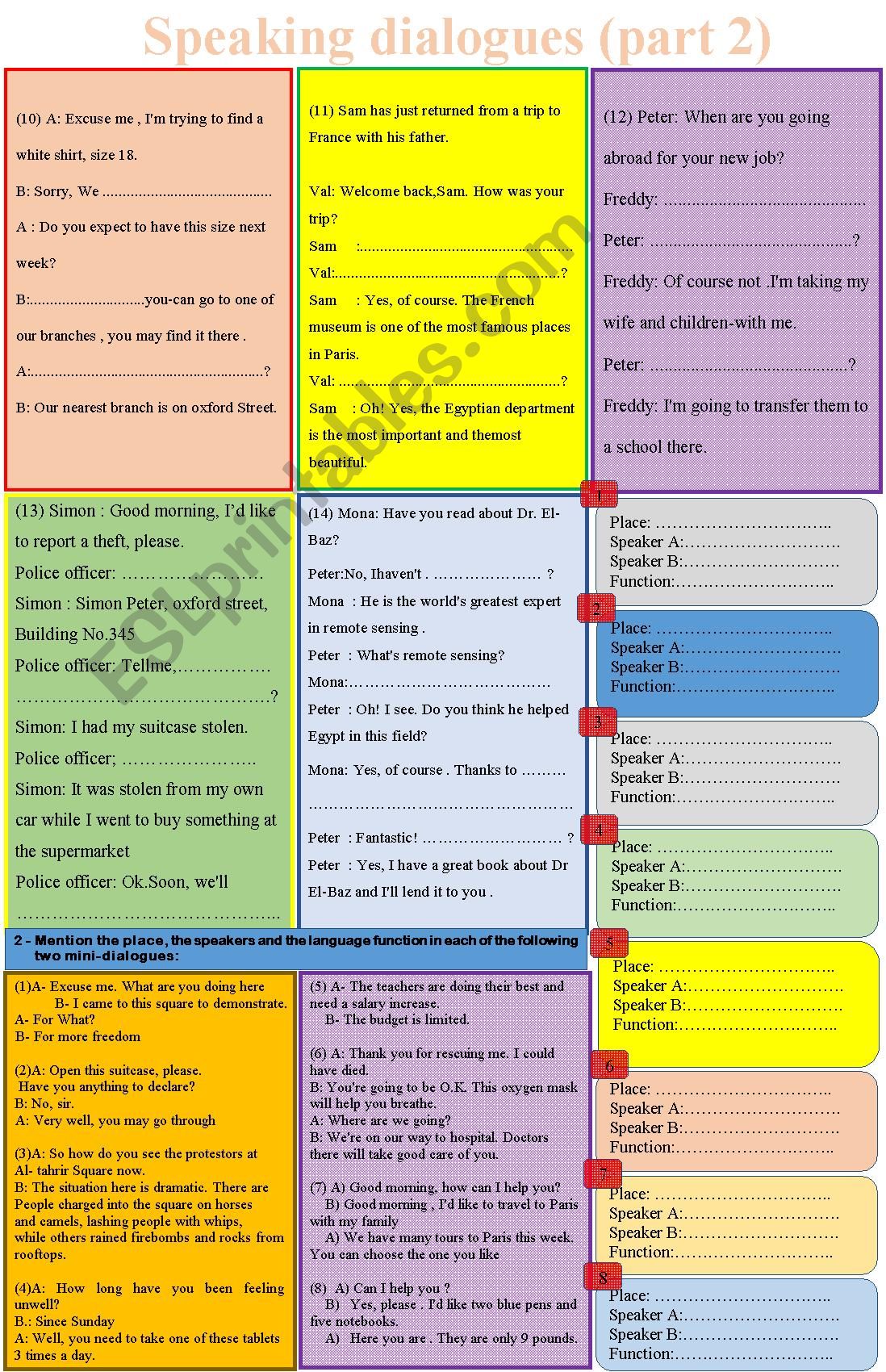 speaking dialogues (part 2)  worksheet