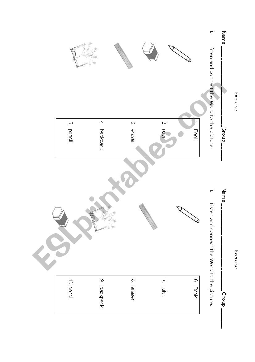 school objects worksheet