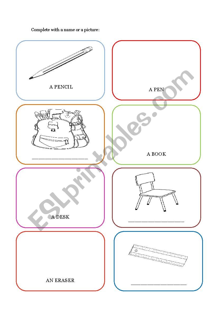School objects worksheet