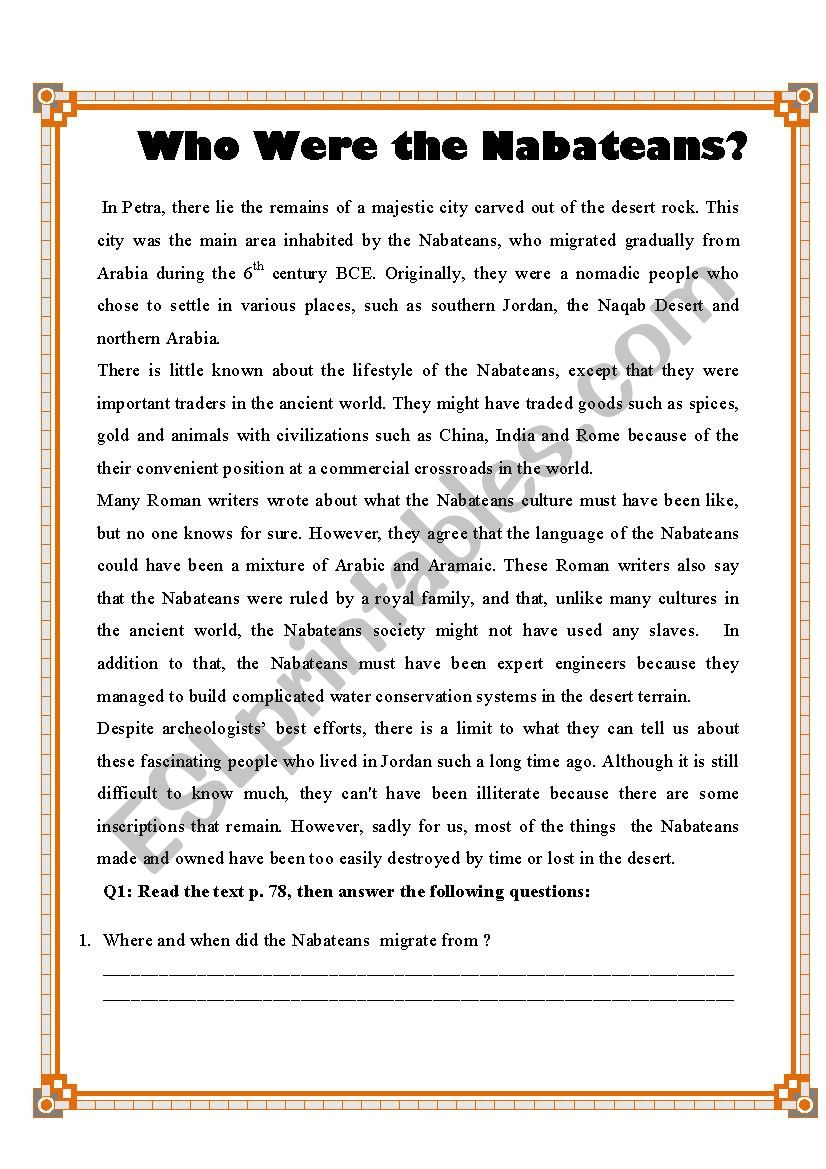 Who Were the Nabateans? worksheet