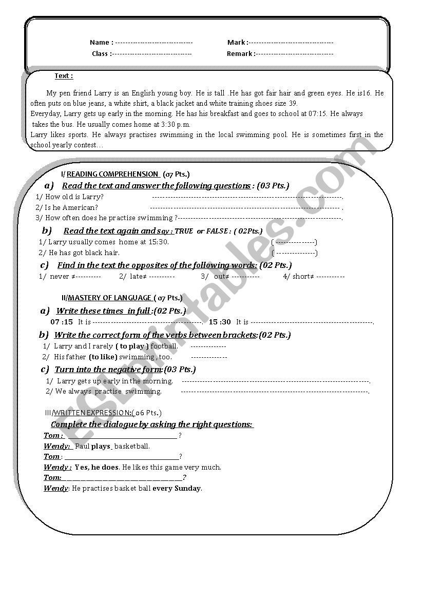 describing a friend worksheet