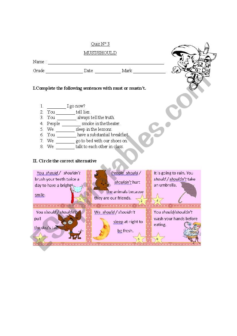 Must /should test  worksheet
