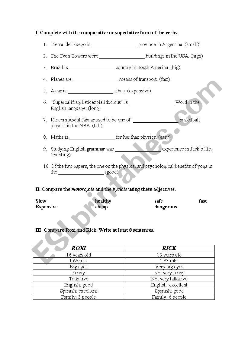 COMPARATIVE AND SUPERLATIVE ADJECTIVES