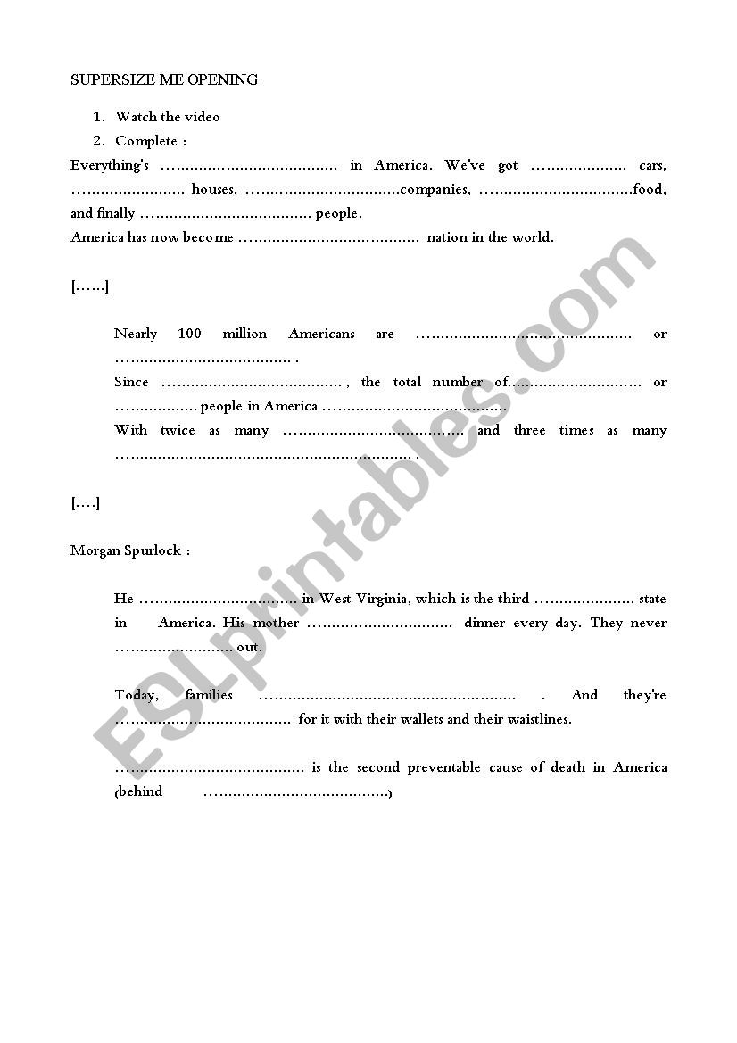 supersize me opening worksheet