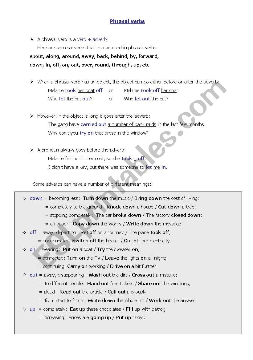 Phrasal Verbs worksheet