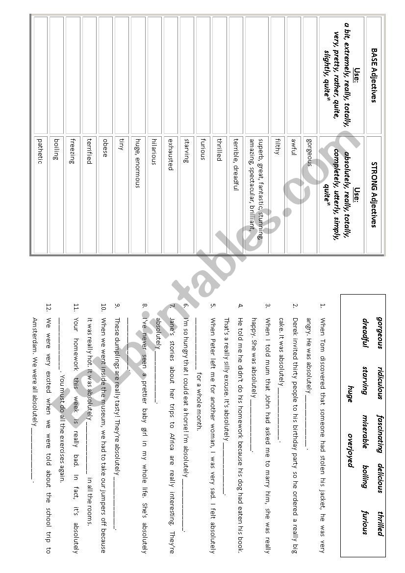 Adjectives ( base & strong ) worksheet