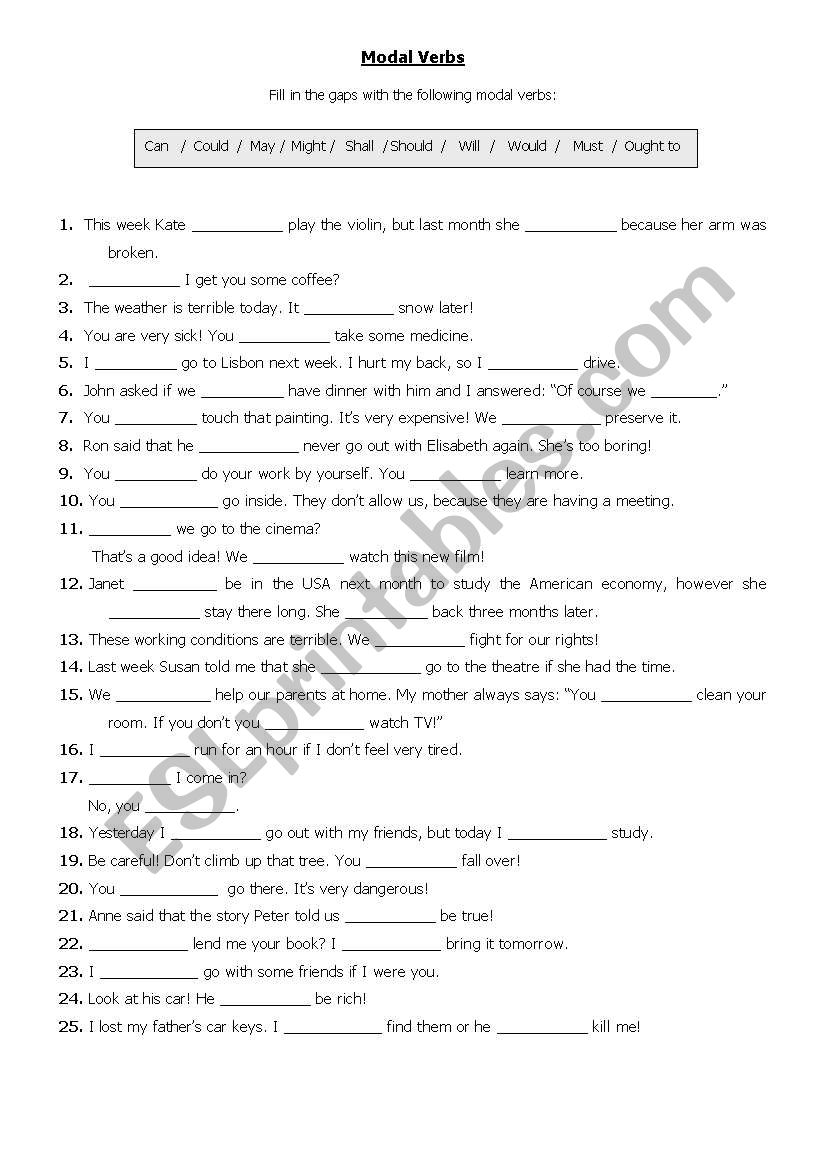 Modal Verbs worksheet