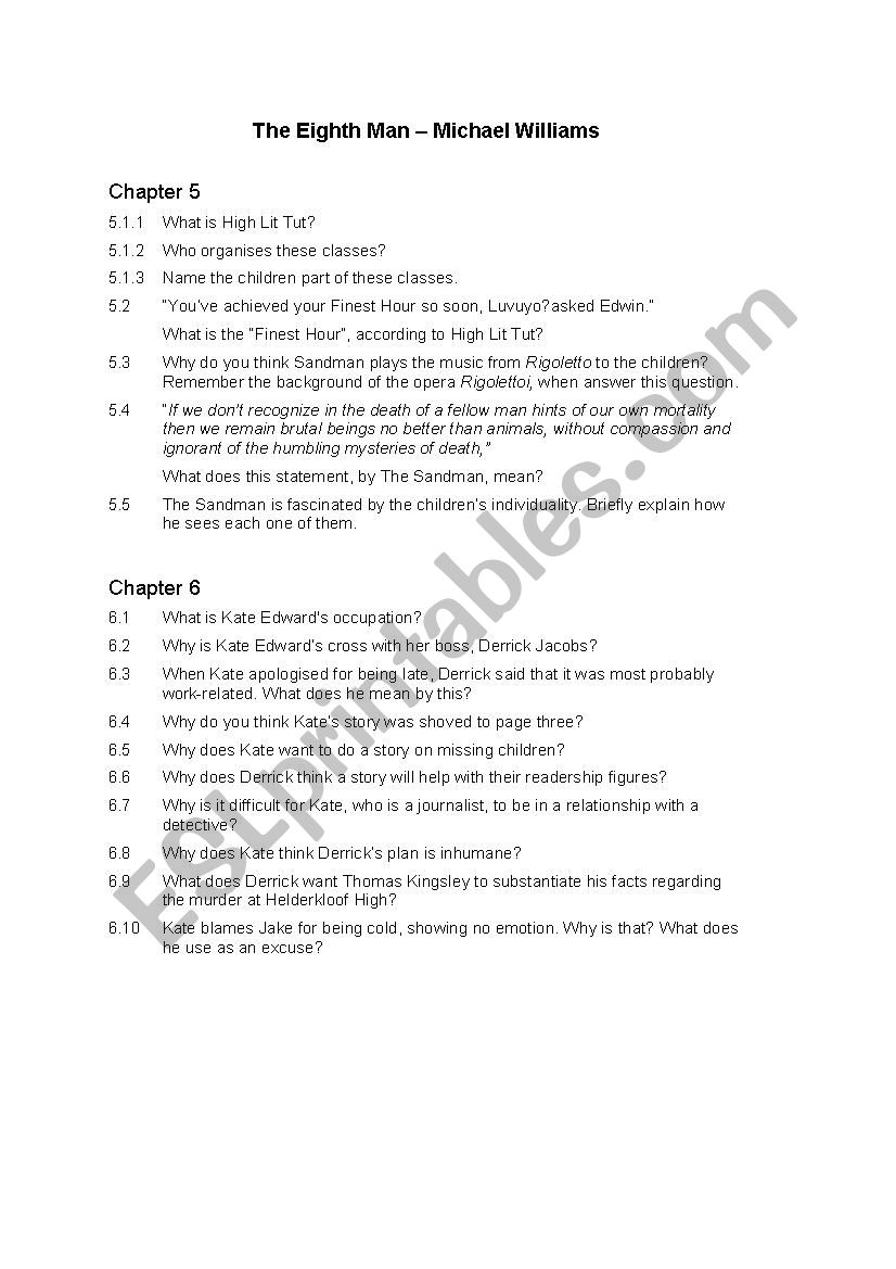 Questions on Chapter 5-6 The Eighth Man