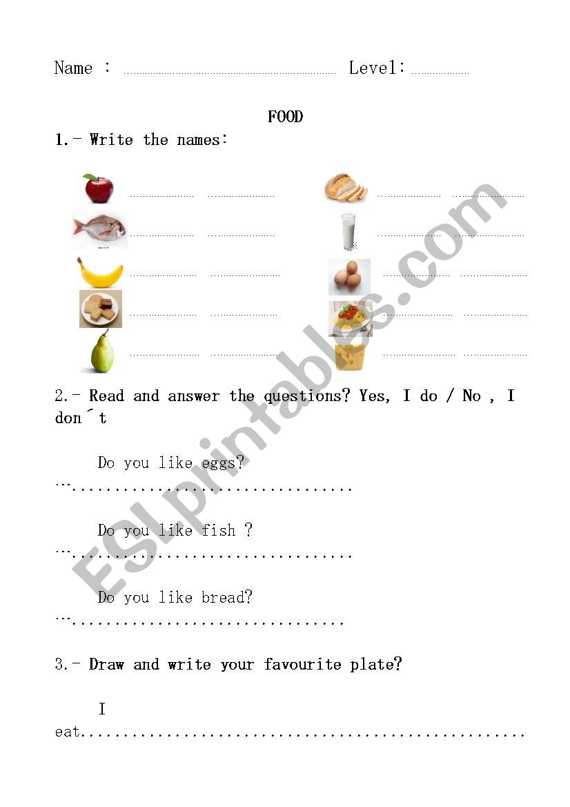 Food worksheet