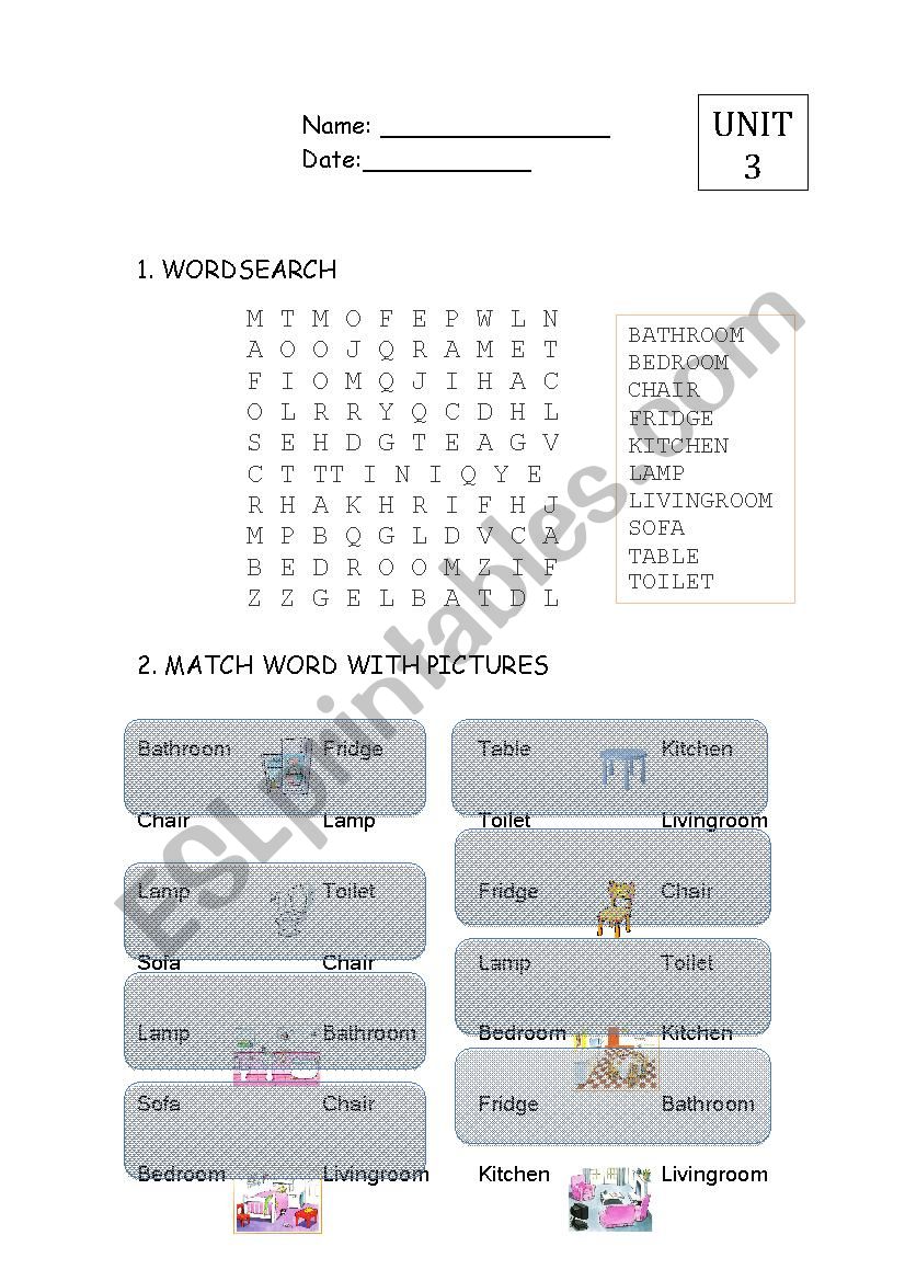 wordsearch & match word with picture -PETS- slow learners