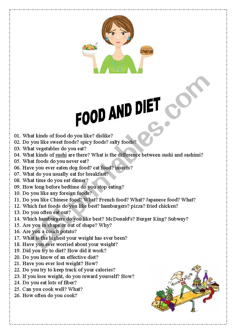 Food and Diet worksheet
