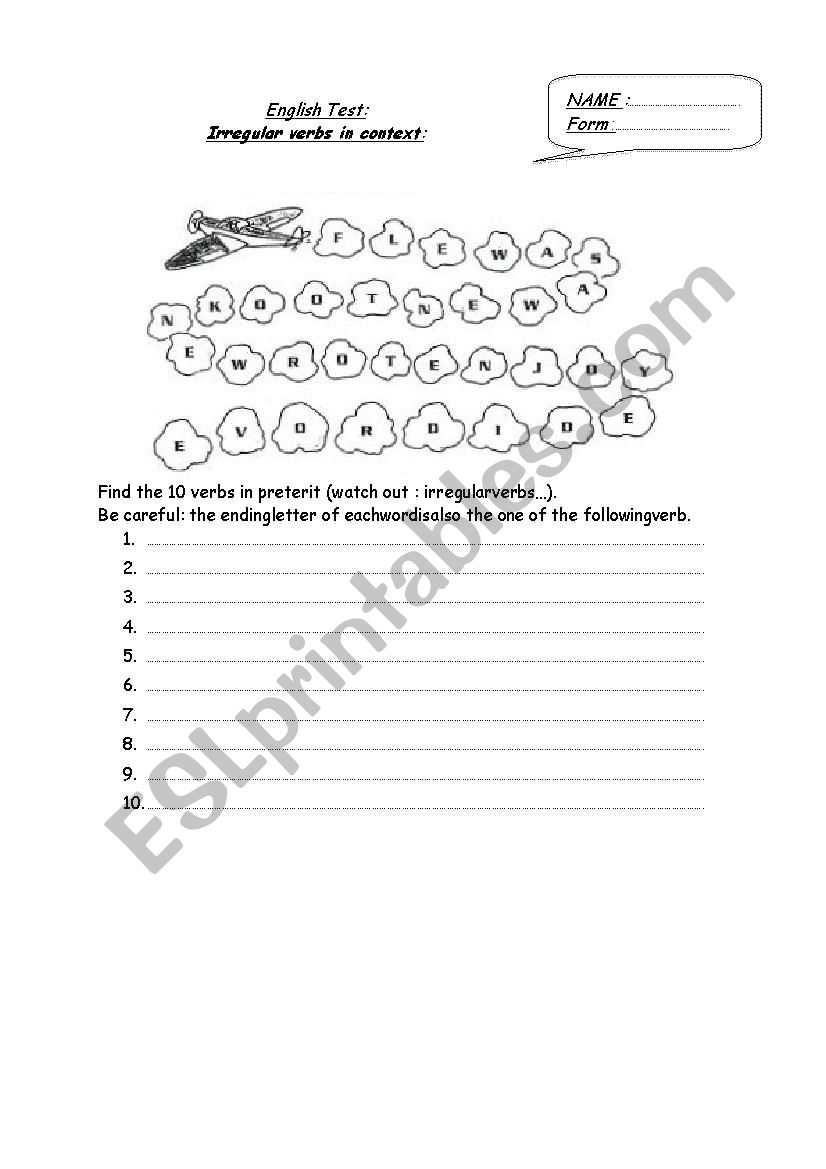 irregular verbs worksheet