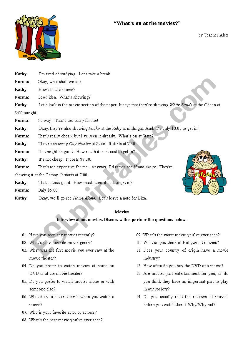 AT THE MOVIES worksheet