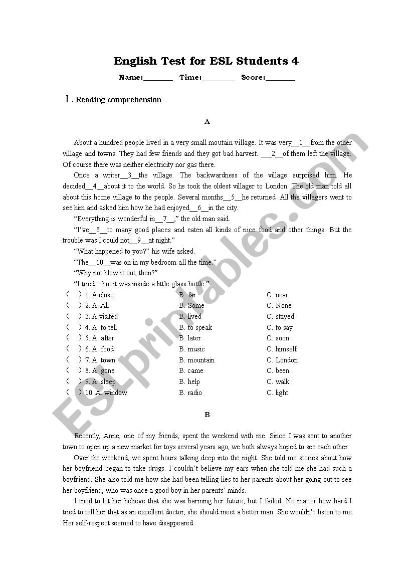 English Test 4 for 6th and 7th Graders