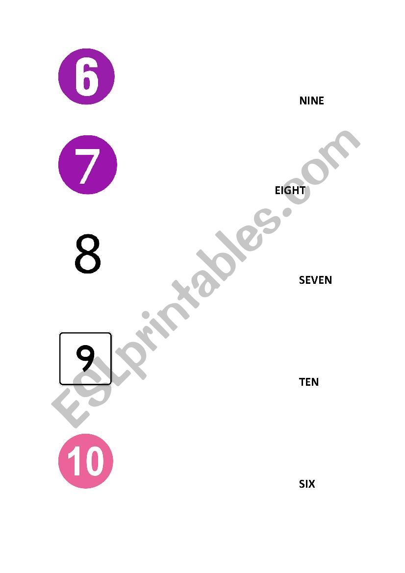 Match the numbers with the correct spelling