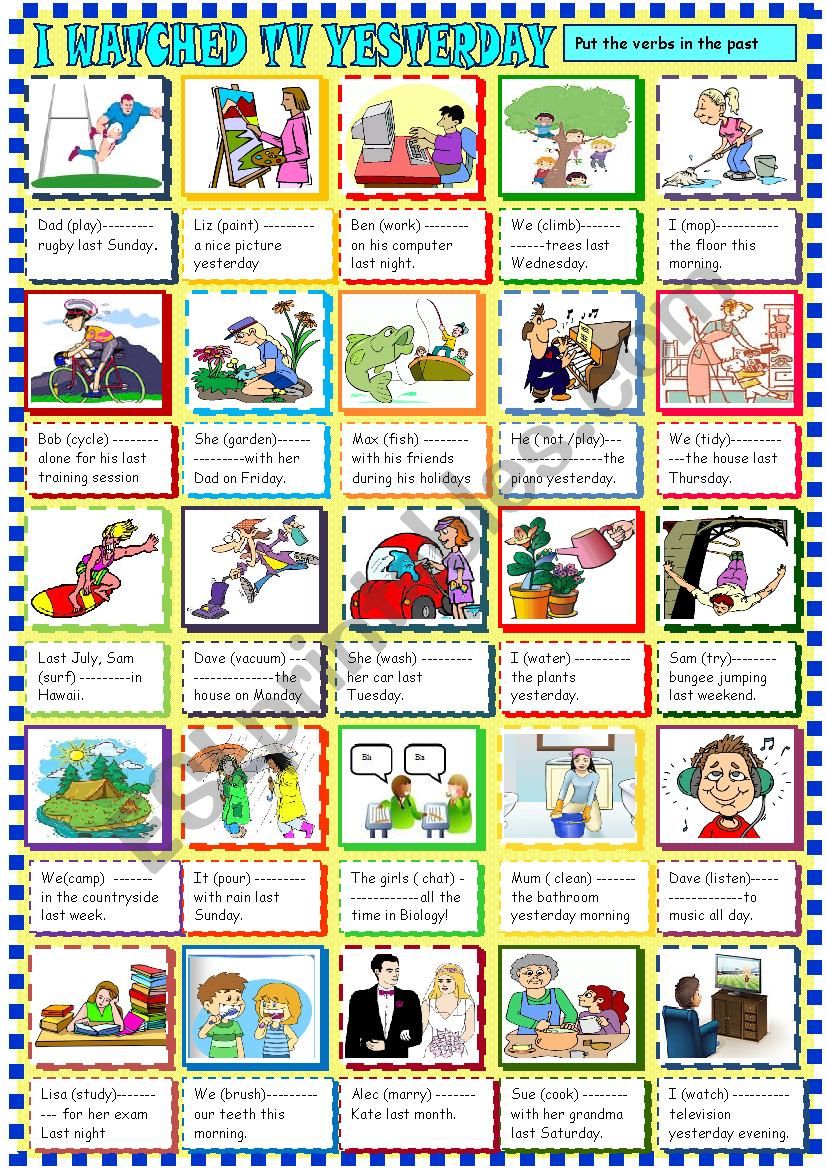  I watched TV yesterday:Past simple , regular verbs for young learners