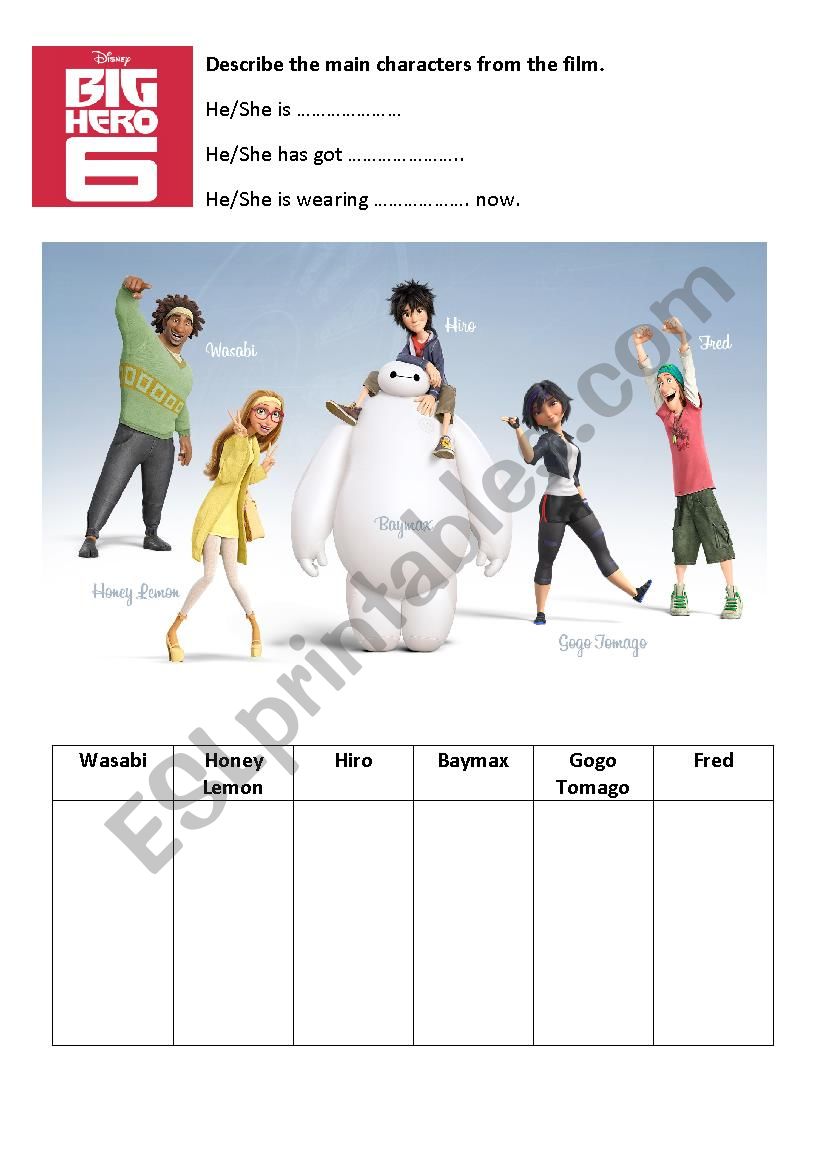 Big Hero 6 Describing people worksheet