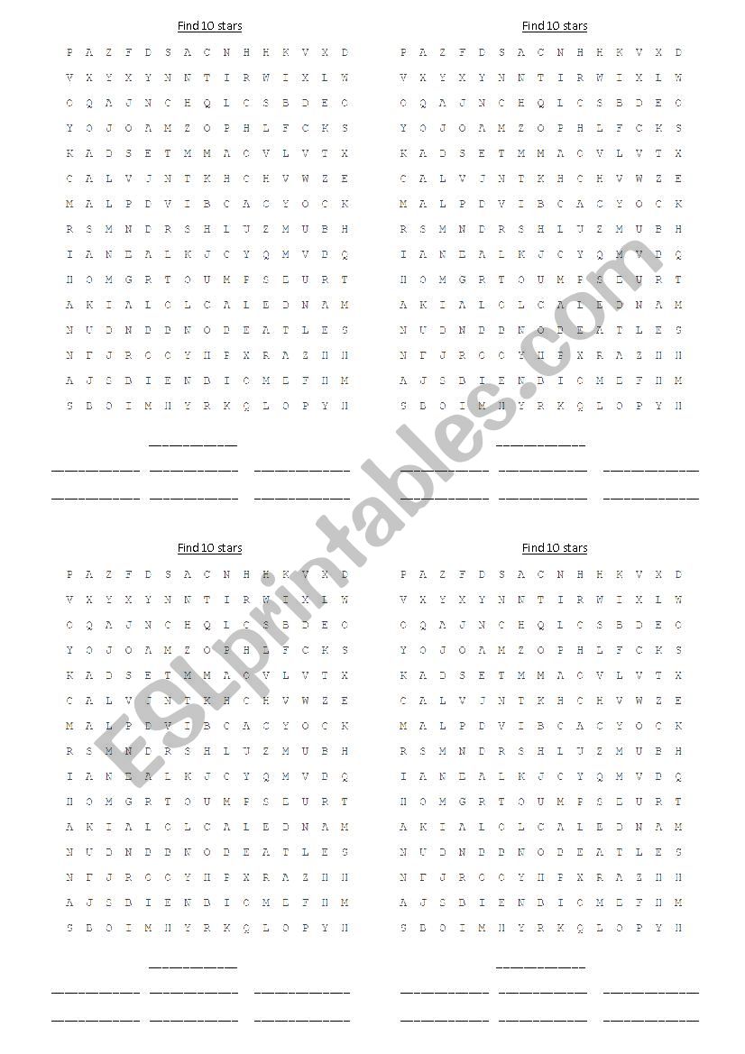 crosswords stars worksheet