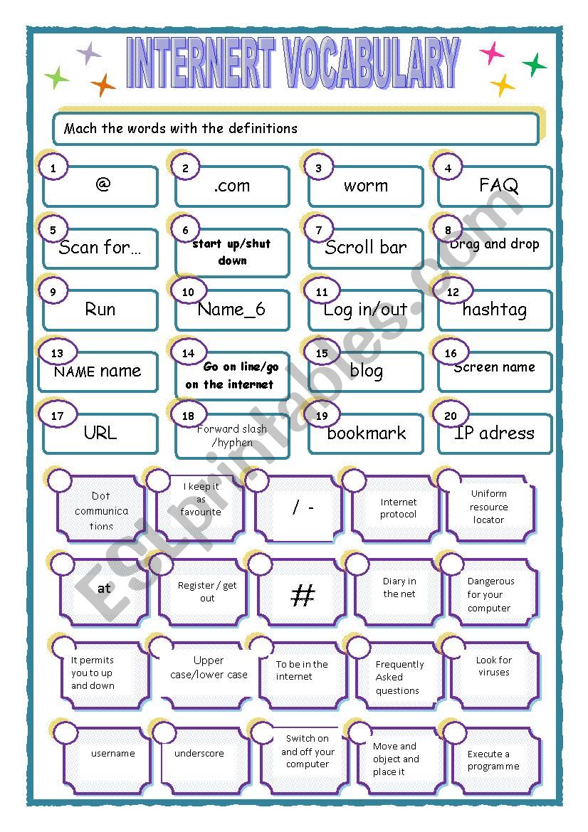 INTERNET VOCABULARY worksheet