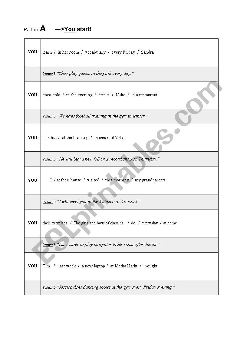 word order exercise - place before time