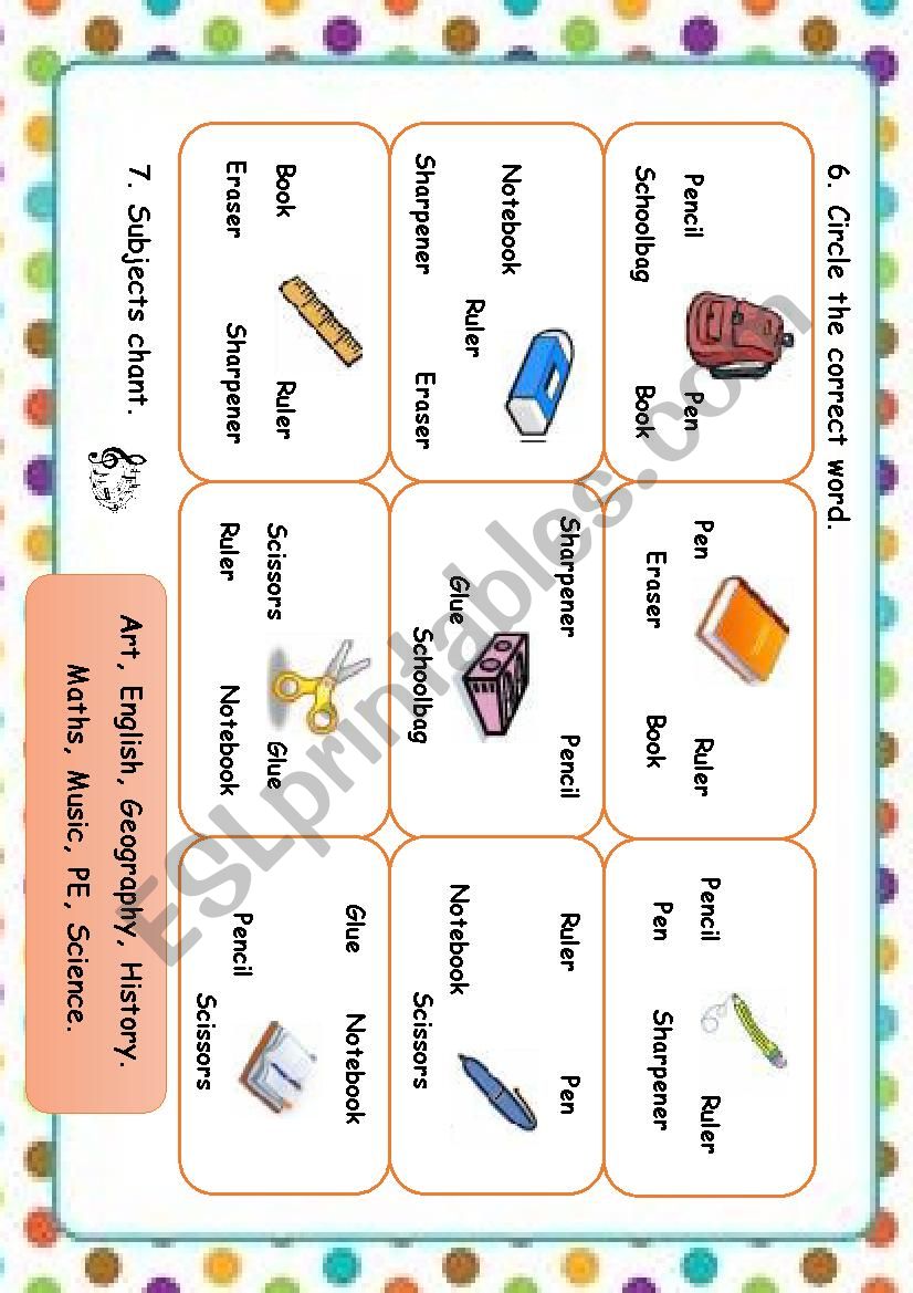 Classroom Objects worksheet