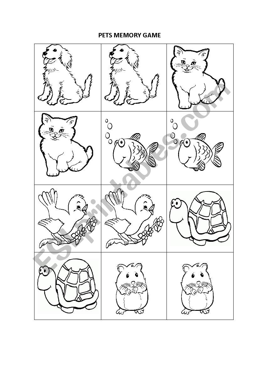 Pets Memory Game worksheet