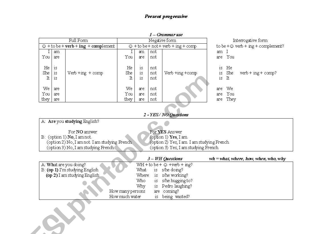 PResent progresive chart worksheet
