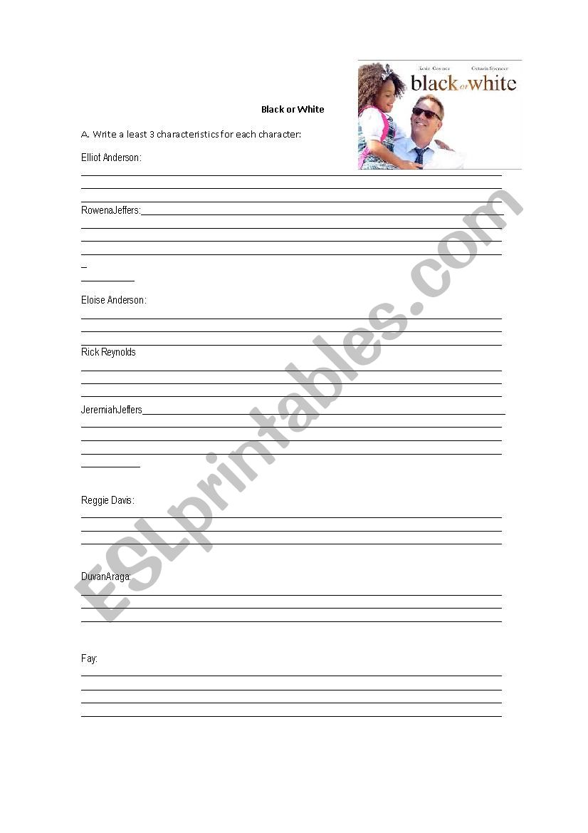 Black or White Movie WOrksheet