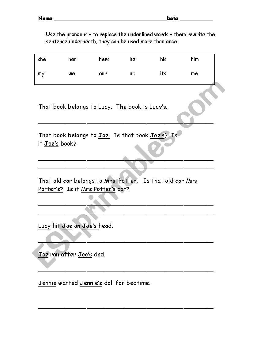 Pronoun worksheet