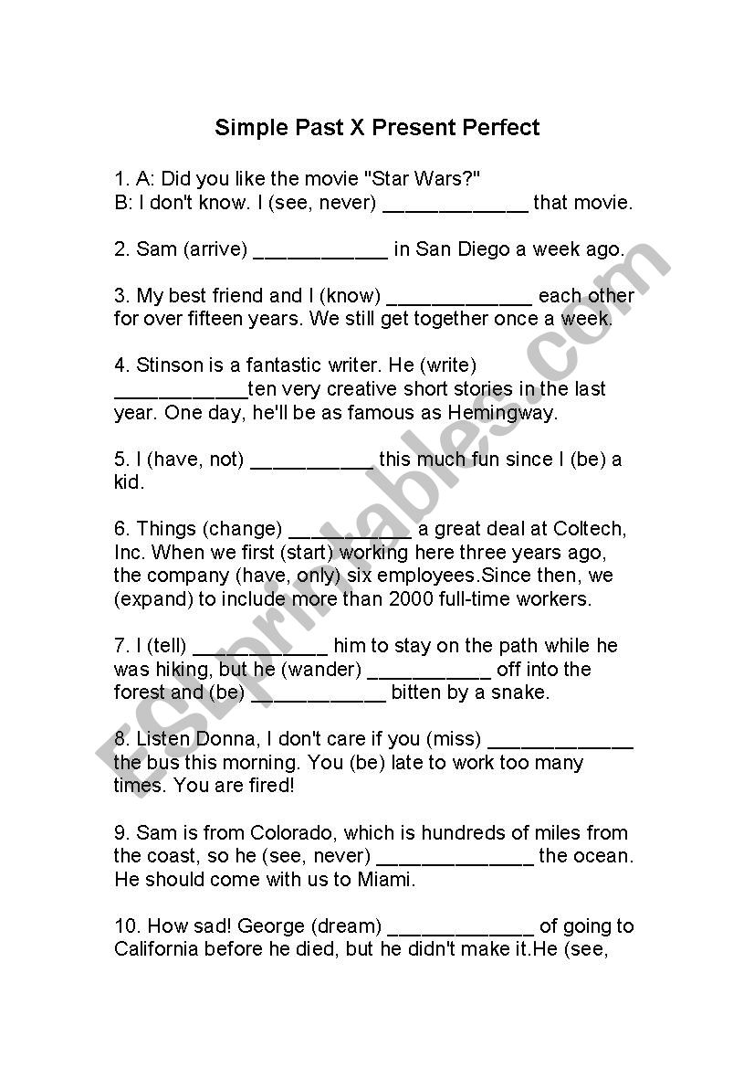Simple Past x Present Perfect worksheet