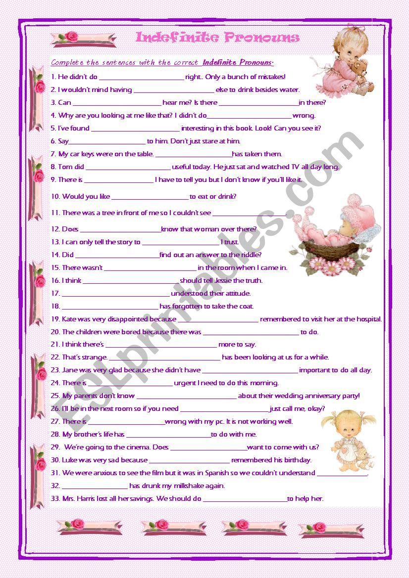 Indefinite Pronoun Worksheets Free