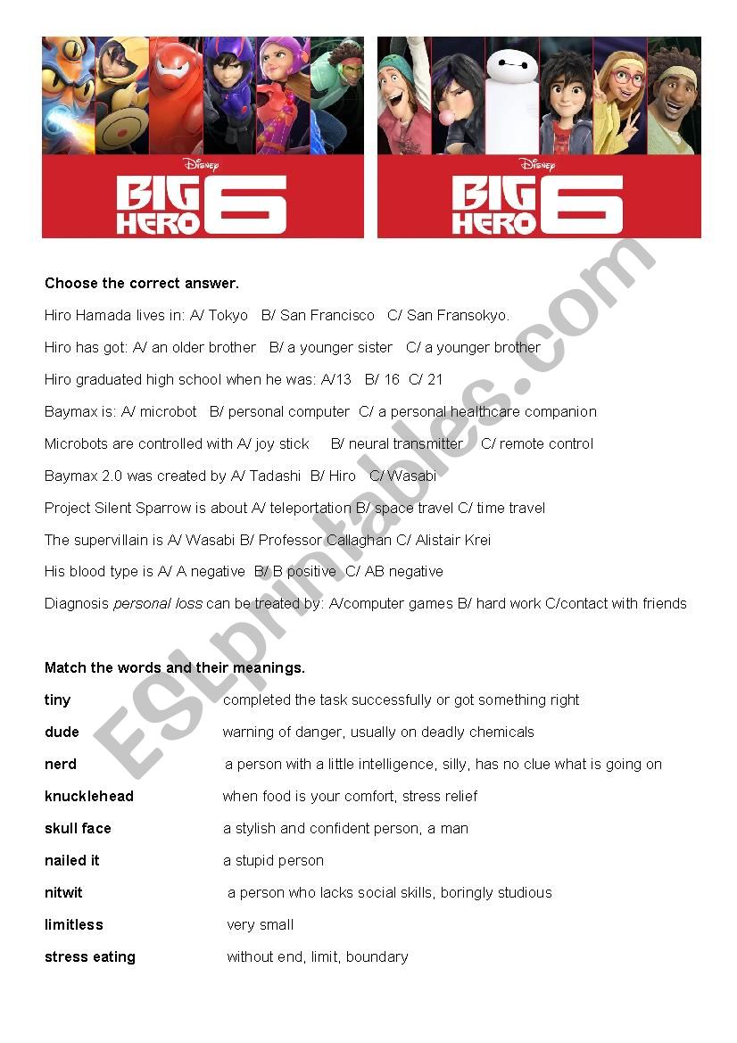 Big Hero 6 worksheet worksheet