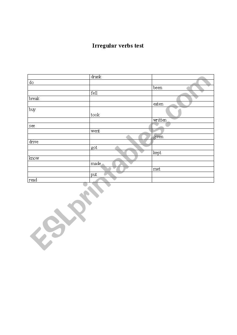 Irregular verbs (pre-intermediate)