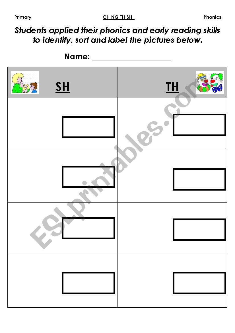 Phonics Cut and Paste Activity (CH NG TH SH)